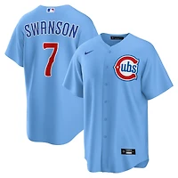 Maillot réplique de joueur alternatif Nike Dansby Swanson bleu clair des Chicago Cubs pour homme