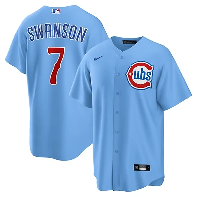 Maillot réplique de joueur alternatif Nike Dansby Swanson bleu clair des Chicago Cubs pour homme