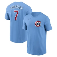 T-shirt Nike Dansby Swanson bleu clair pour homme, avec nom et numéro Fuse des Chicago Cubs