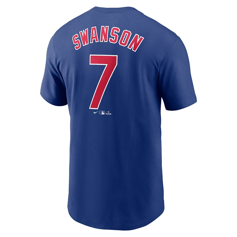 T-shirt avec nom et numéro Nike Dansby Swanson Royal Chicago Cubs Fuse pour homme