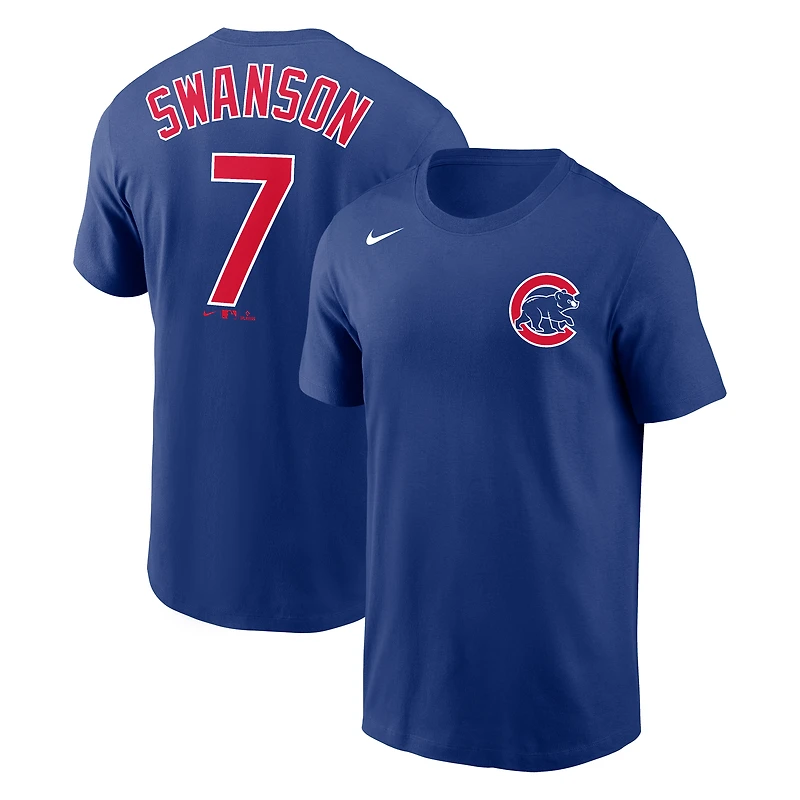 Men's Nike Dansby Swanson Royal Chicago Cubs Name & Number T-Shirt
