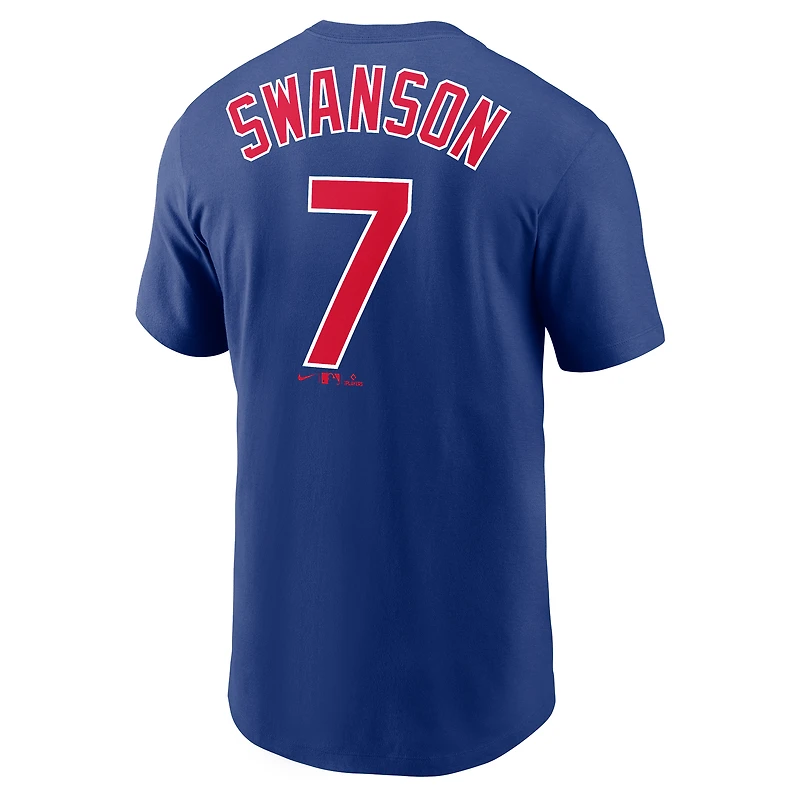 Men's Nike Dansby Swanson Royal Chicago Cubs Name & Number T-Shirt