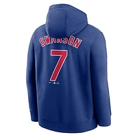 Sweat à capuche Nike Dansby Swanson Royal Chicago Cubs pour homme avec nom et numéro de joueur