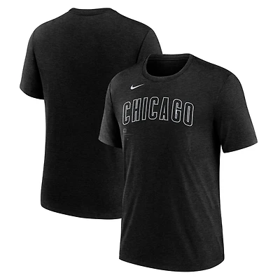 Men's Nike  Heather Black Chicago Cubs Fashion Wordmark Tri-Blend T-Shirt