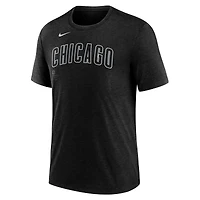 T-shirt Nike noir chiné pour homme avec logo tri-blend des Chicago Cubs