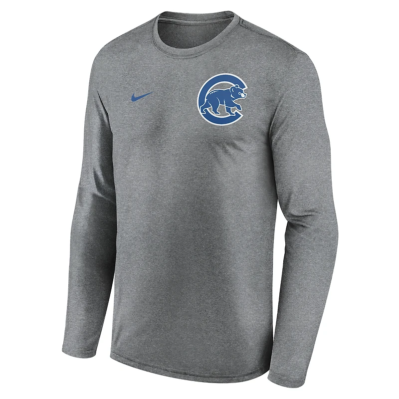 T-shirt à manches longues Nike Dri-FIT 2-Hit Legend des Chicago Cubs pour homme, anthracite chiné