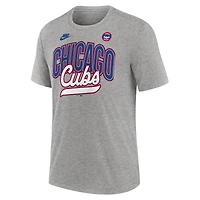 T-shirt Nike gris chiné pour homme, collection Cooperstown, style rétro, tri-blend, Chicago Cubs