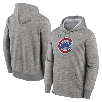 Sweat à capuche Nike Therma pour homme, gris chiné, logo principal des Chicago Cubs
