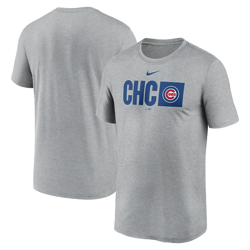 T-shirt Nike Tricode Legend Performance gris chiné pour homme des Chicago Cubs