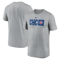 T-shirt Nike Tricode Legend Performance gris chiné pour homme des Chicago Cubs