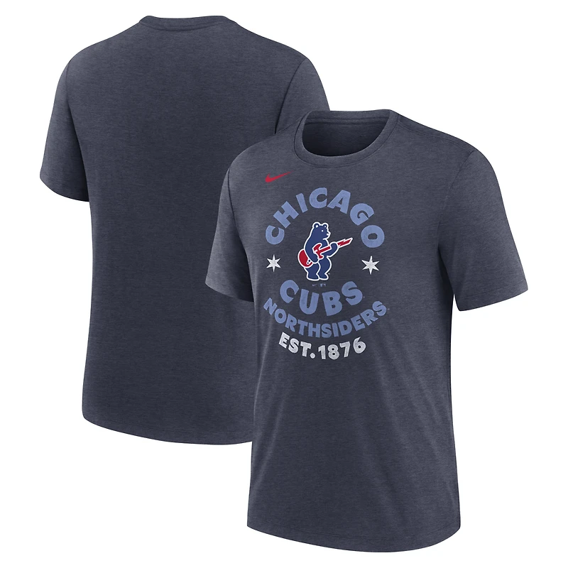 Men's Nike Heather Navy Chicago Cubs Electric Bear Tri-Blend T-Shirt