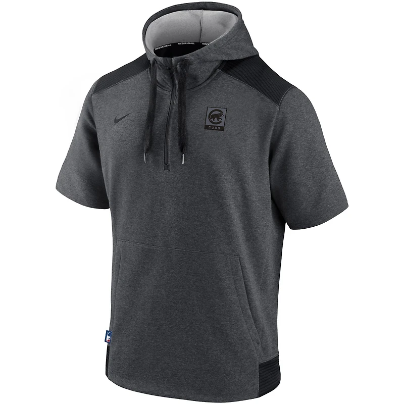 Men's Nike Heathered Charcoal Chicago Cubs Authentic Collection Flux Performance - Quarter-Zip Short Sleeve Hoodie