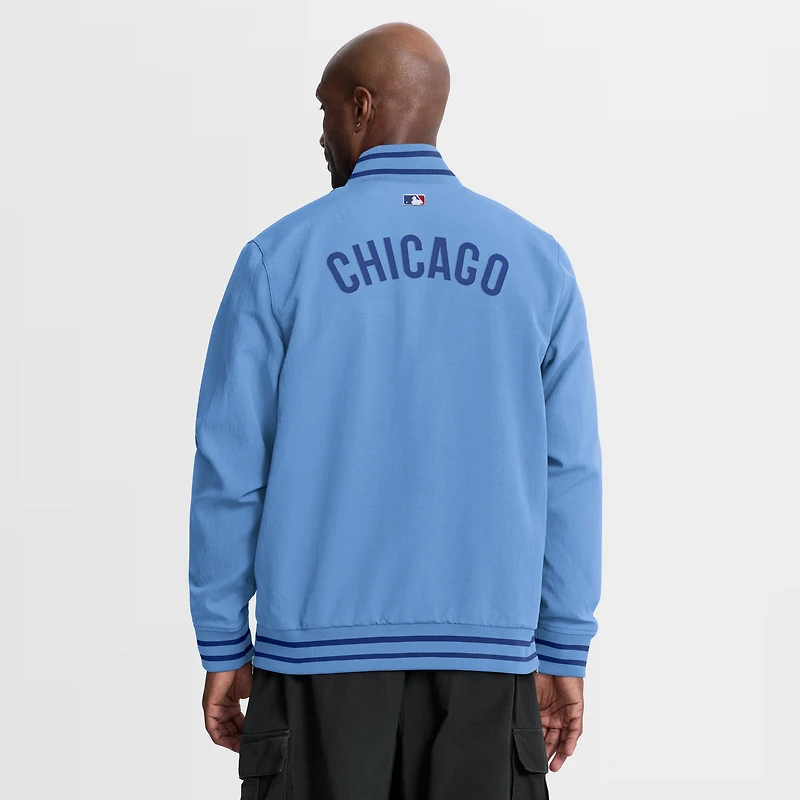 Men's Nike Light Blue Chicago Cubs Authentic Collection Dugout Relaxed Full-Zip Bomber Jacket