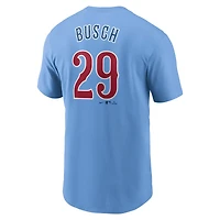 T-shirt Nike Michael Busch Baby Blue pour homme avec nom et numéro Fuse des Chicago Cubs