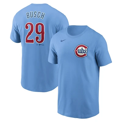 Men's Nike Michael Busch Baby Blue Chicago Cubs  Fuse Name & Number T-Shirt