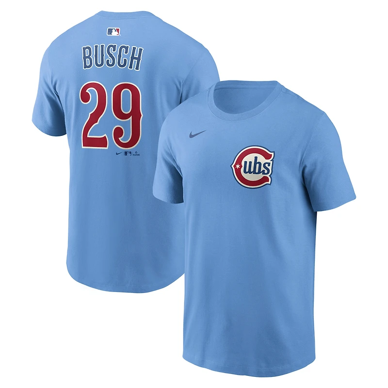 Men's Nike Michael Busch Light Blue Chicago Cubs Name & Number T-Shirt