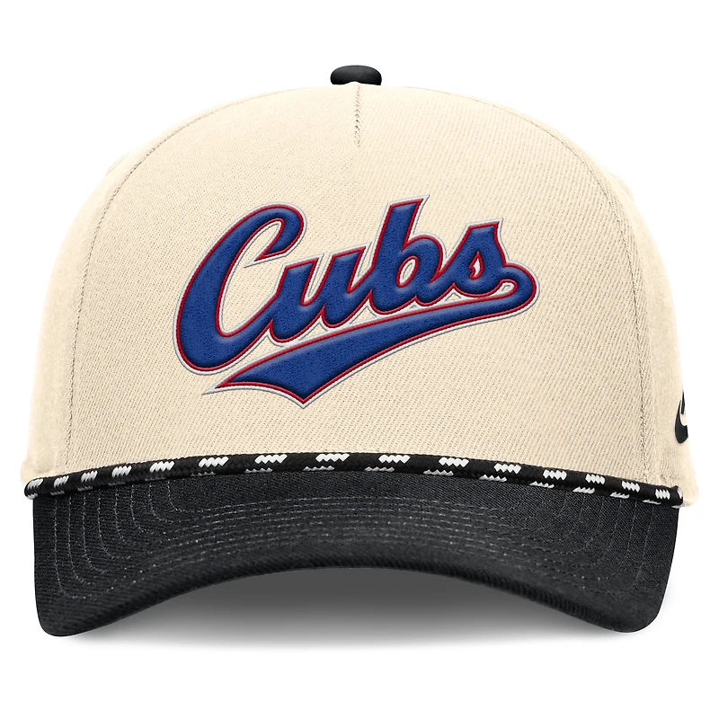 Casquette ajustable Nike pour homme, couleur naturelle/noire, collection Cooperstown des Chicago Cubs