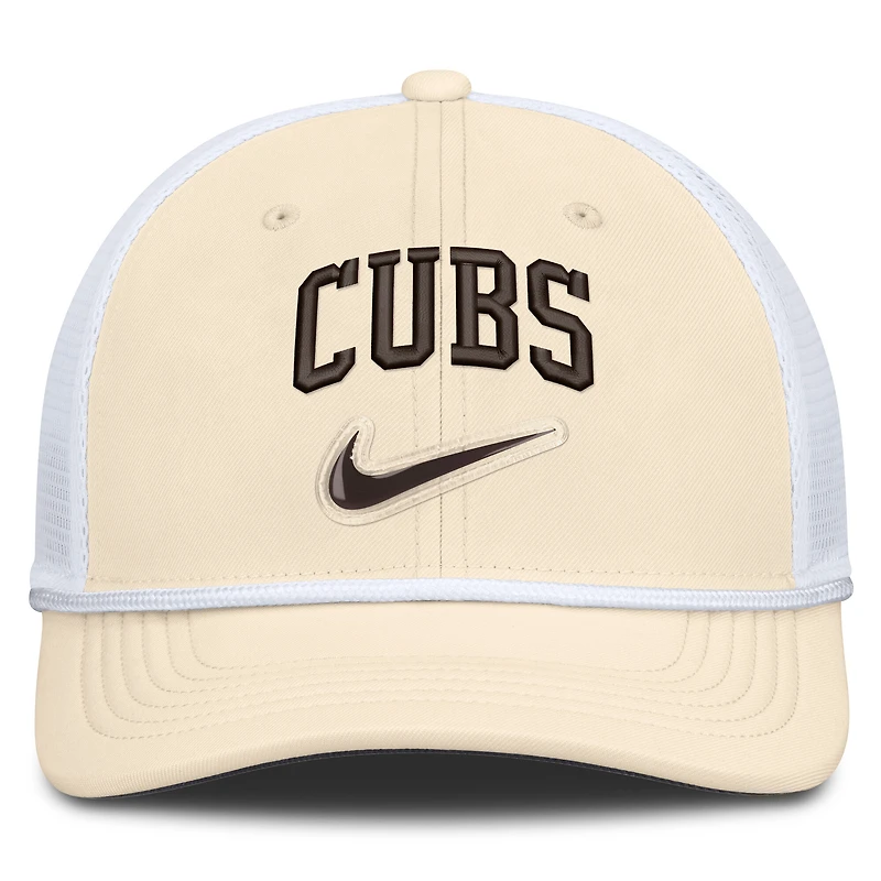 Casquette trucker ajustable Nike Chicago Cubs Rise Dri-FIT naturelle/blanche pour homme