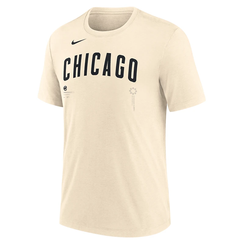 Men's Nike Natural Chicago Cubs Wordmark Tri-Blend T-Shirt