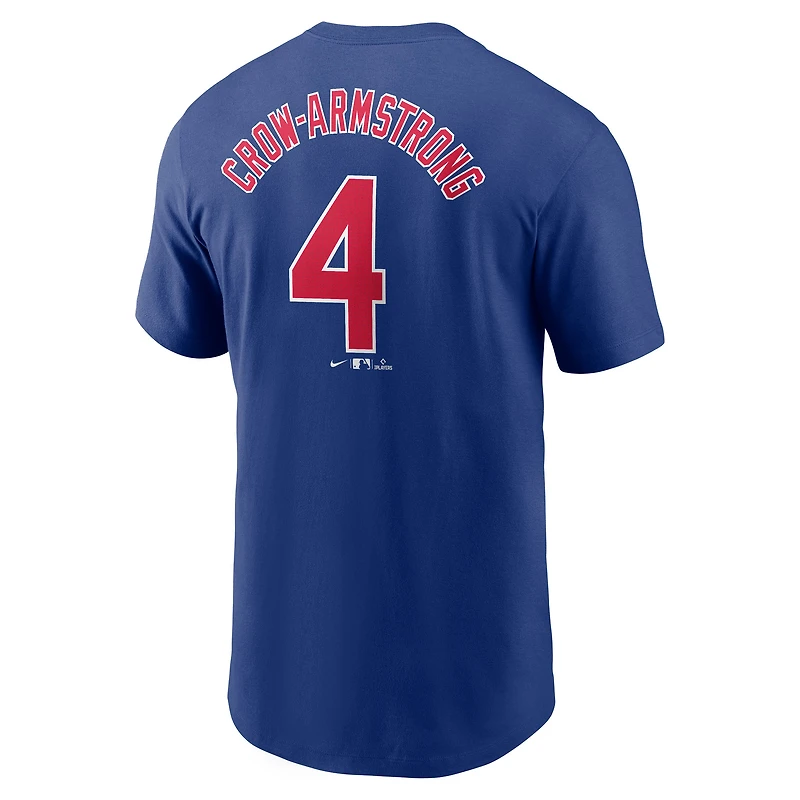 T-shirt Nike pour homme Pete Crow-Armstrong Royal Chicago Cubs Fuse avec nom et numéro