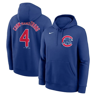 Sweat à capuche Nike Pete Crow-Armstrong Royal Chicago Cubs pour homme avec nom et numéro de joueur en molleton