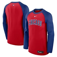 T-shirt à manches longues Nike rouge/bleu roi Chicago Cubs Authentic Collection Game Time Raglan Dri-FIT pour homme