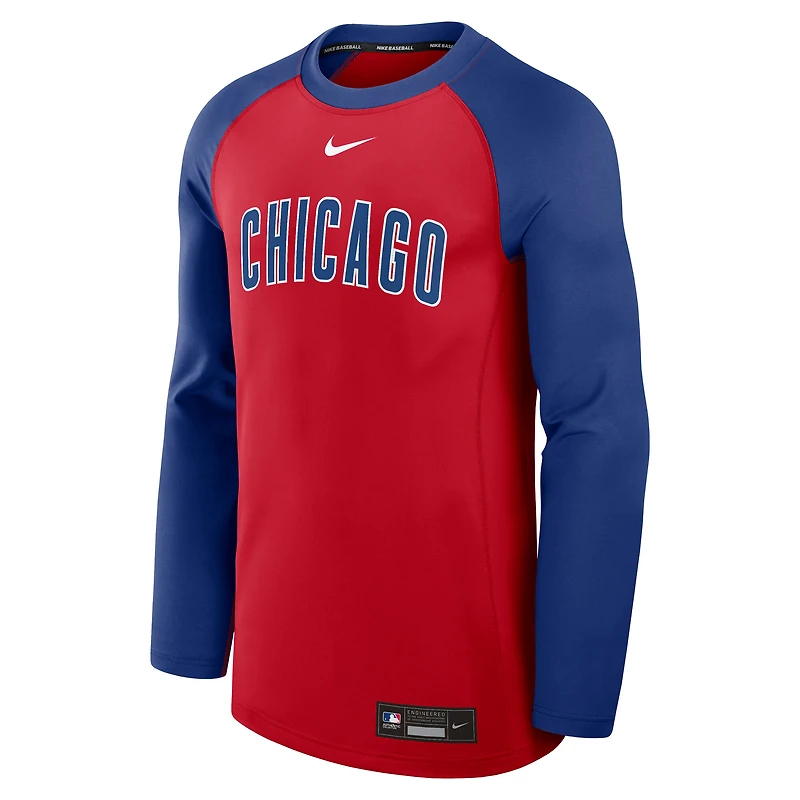 T-shirt à manches longues Nike rouge/bleu roi Chicago Cubs Authentic Collection Game Time Raglan Dri-FIT pour homme