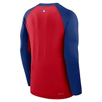 T-shirt à manches longues Nike rouge/bleu roi Chicago Cubs Authentic Collection Game Time Raglan Dri-FIT pour homme