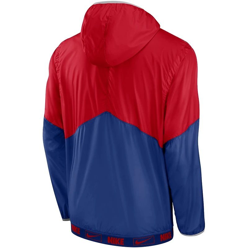 Men's Nike Red/Royal Chicago Cubs Overview - Half-Zip Hoodie Jacket