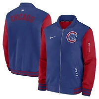 Veste aviateur Nike pour homme, coupe décontractée, entièrement zippée, collection authentique des Chicago Cubs, bleu royal/rouge