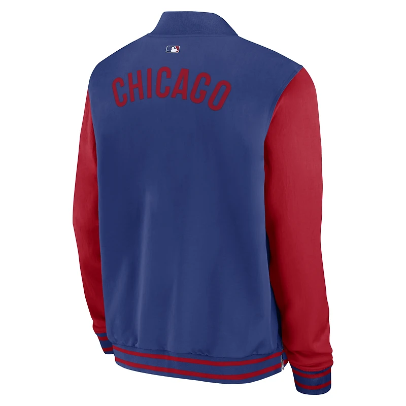 Men's Nike Royal/Red Chicago Cubs Authentic Collection Dugout Relaxed Full-Zip Bomber Jacket