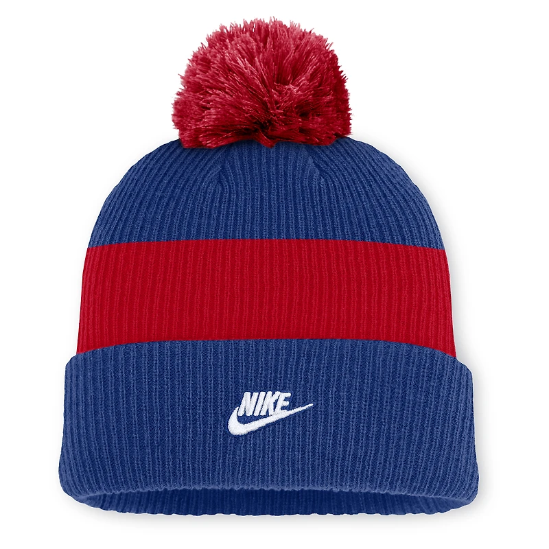 Bonnet à revers standard Nike pour homme, collection Cooperstown des Chicago Cubs, bleu royal/rouge, avec pompon