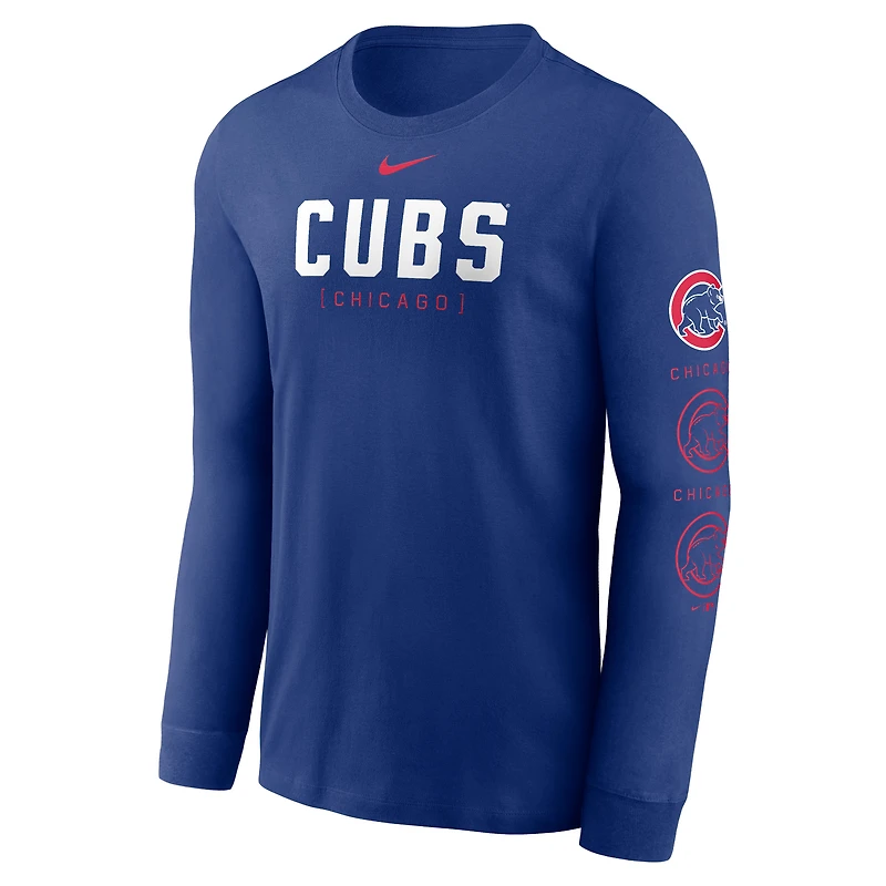 Men's Nike Royal Chicago Cubs Wordmark Logo Long Sleeve T-Shirt