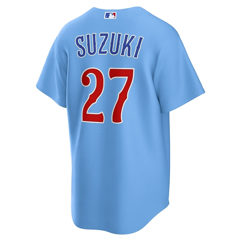 Maillot réplique de joueur alternatif Nike Seiya Suzuki bleu clair des Chicago Cubs pour homme