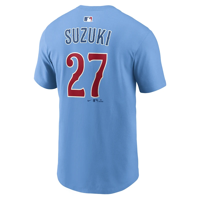 T-shirt Nike Seiya Suzuki bleu clair Chicago Cubs pour homme, avec nom et numéro