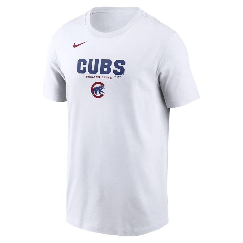 T-shirt Nike blanc pour homme avec le nom de l'équipe Chicago Cubs en gras