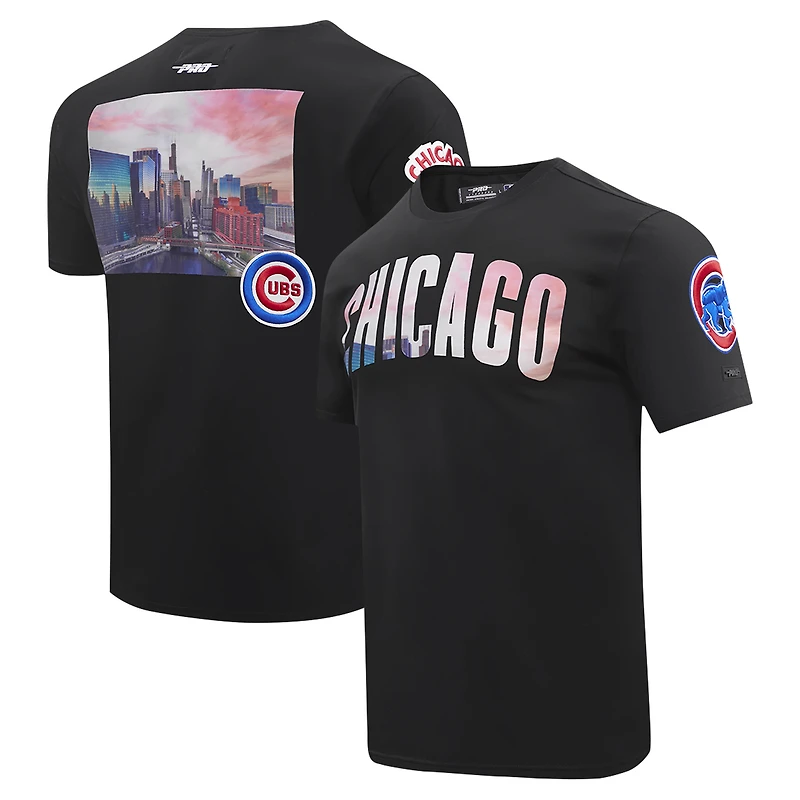 T-shirt noir Pro Standard pour hommes, paysage urbain des Cubs de Chicago