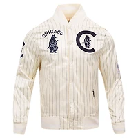Men's Pro Standard Cream Chicago Cubs Cooperstown Collection Pinstripe Retro Classic Satin Full-Snap Jacket