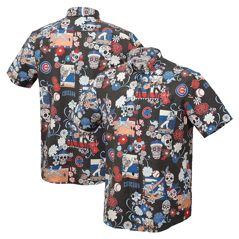 Men's Reyn Spooner Black Chicago Cubs Día De Los Muertos Tri-Blend Button-Down Shirt