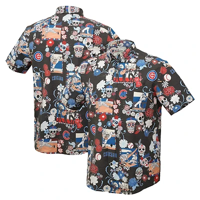 Men's Reyn Spooner Black Chicago Cubs Día De Los Muertos Tri-Blend Button-Down Shirt