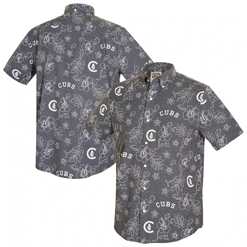 Men's Reyn Spooner Navy Chicago Cubs Cooperstown Kekai Performance Button-Down Tri-Blend Top
