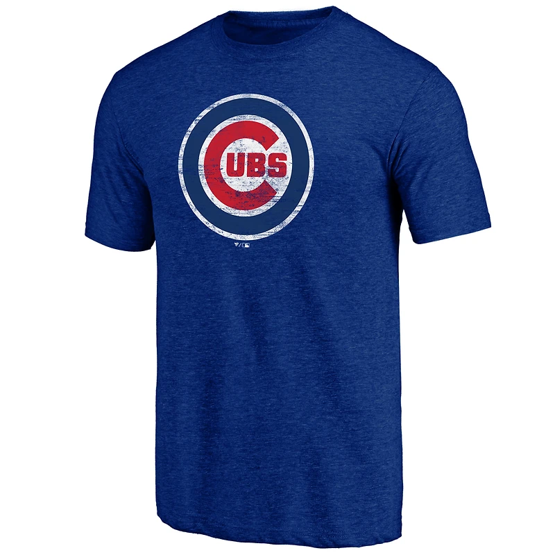 Men's Royal Chicago Cubs Weathered Official Logo Tri-Blend T-Shirt