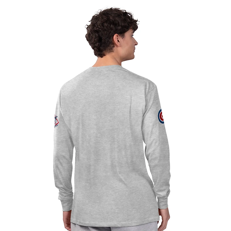Ensemble de deux t-shirts à manches longues et courtes pour homme, coloris gris chiné/bleu royal, Chicago Cubs.