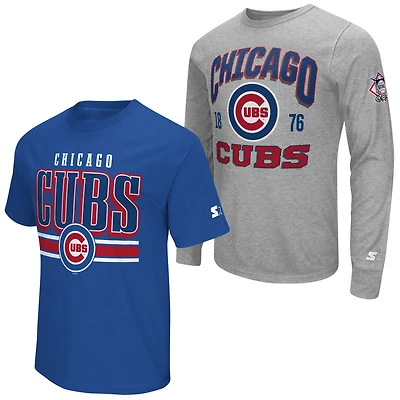 Men's Starter Heather Gray/Royal Chicago Cubs Two-Pack Long Sleeve & Short T-Shirt Set