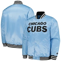 Veste universitaire à bouton-pression en satin pour hommes Starter bleu clair Chicago Cubs Cross Bronx Fashion