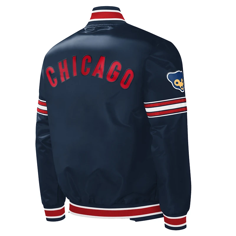 Veste universitaire en satin à boutons-pression pour les Cubs de Chicago Starter bleu marine