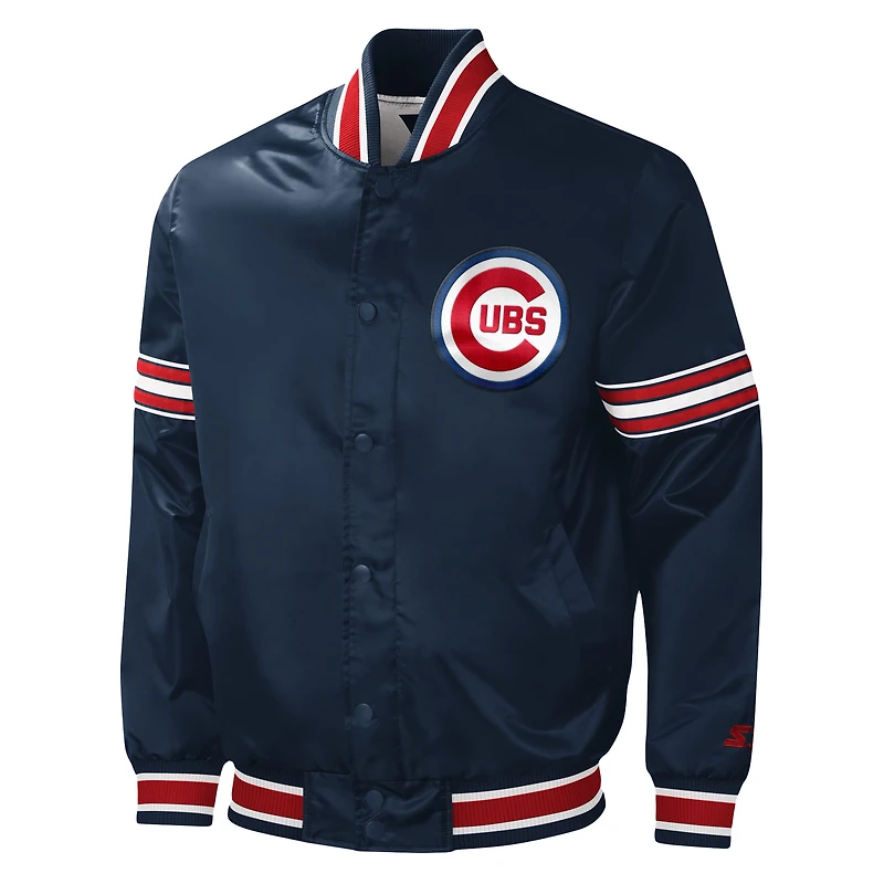 Men's Starter Navy Chicago Cubs Slider Satin Full-Snap Varsity Jacket