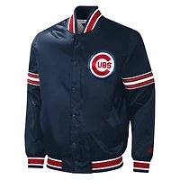 Men's Starter Navy Chicago Cubs Slider Satin Full-Snap Varsity Jacket