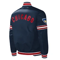 Men's Starter Navy Chicago Cubs Slider Satin Full-Snap Varsity Jacket