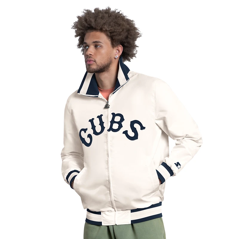 Veste universitaire zippée Starter blanche pour homme, Chicago Cubs, logo Captain Cooperstown